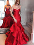 Red Mermaid Ruffles Sweetheart Satin Prom Dress LBQ1432